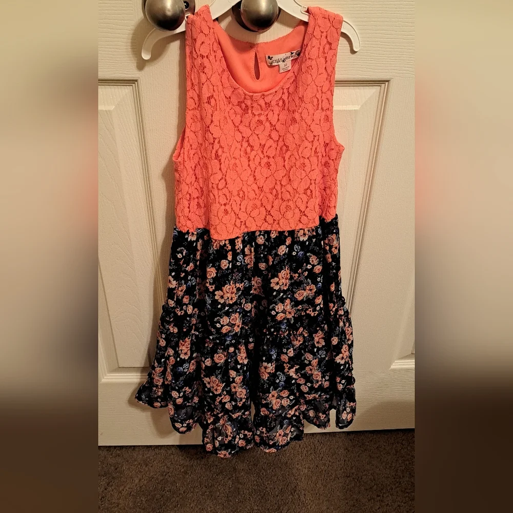Knitworks GirlsSpeechless Coral and Blue Sleeveless Mock Neck Sundress, good